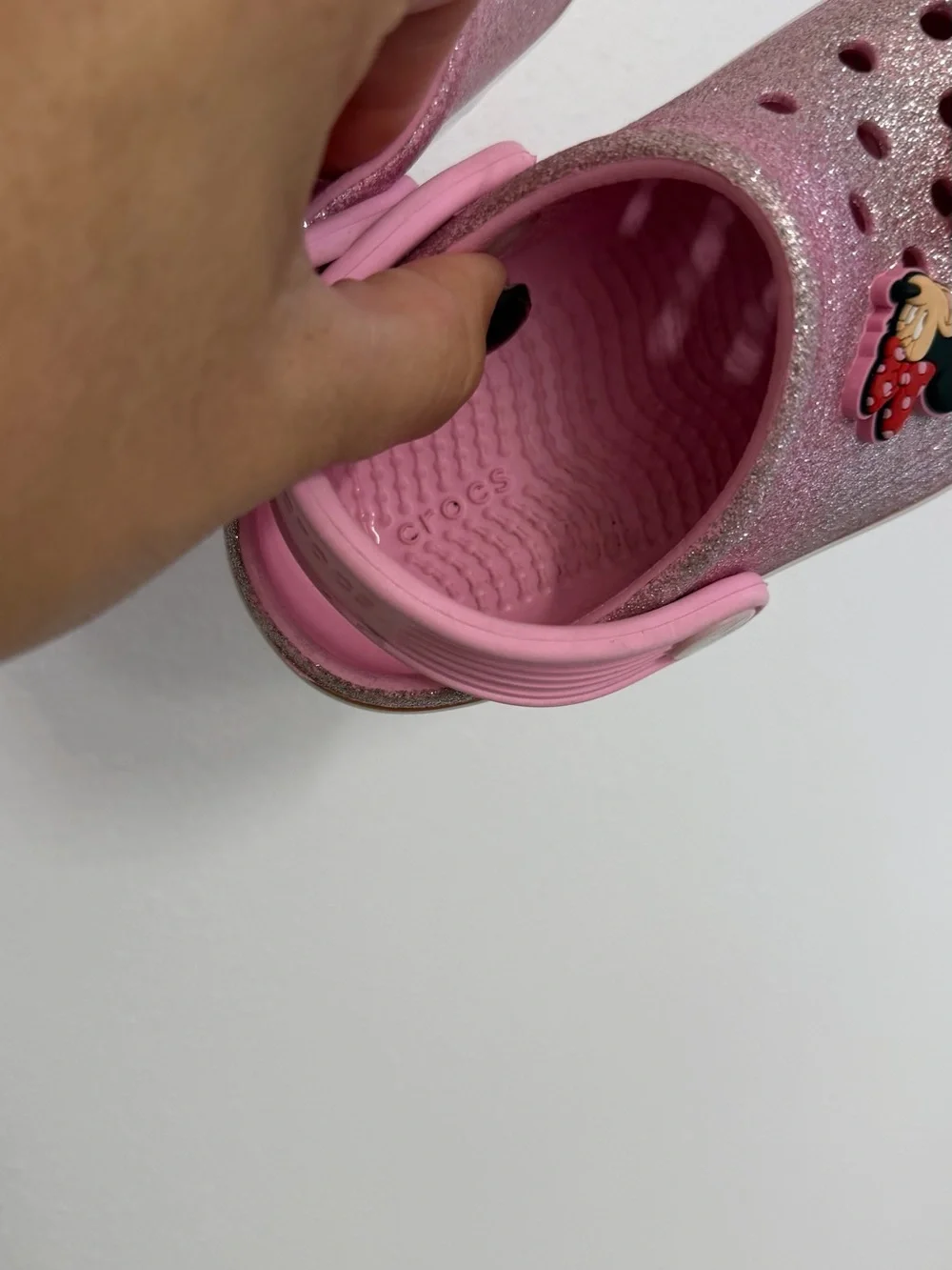 Disney Pink Glitter Minnie Mouse Kids' Sandal Clogs with Red Flower Charm